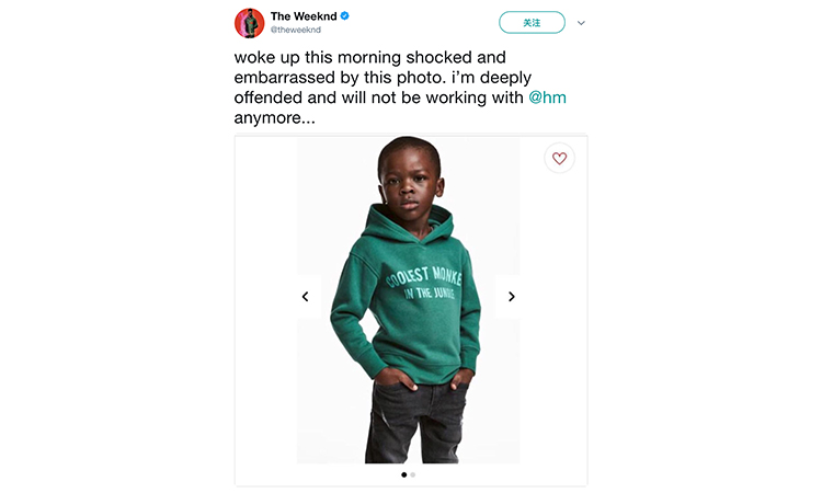 H&M 种族歧视事件持续发酵，The Weeknd 表态不再与其合作