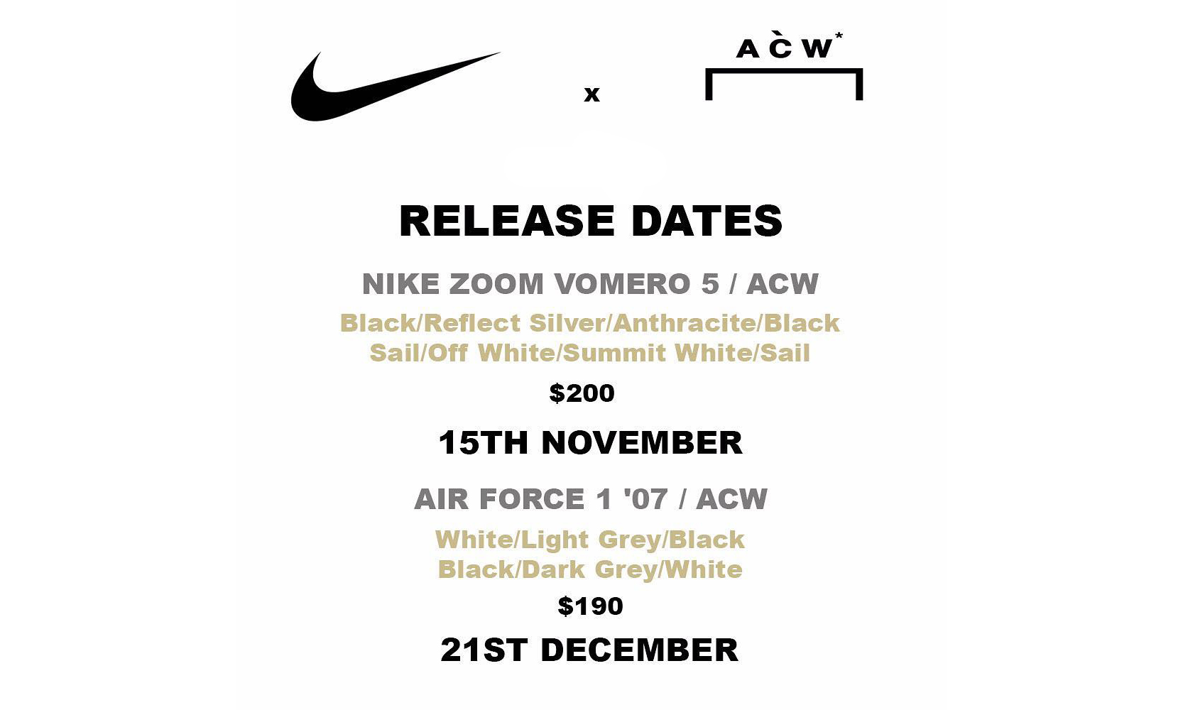 A-COLD-WALL* x Nike 联名鞋款发售信息流出
