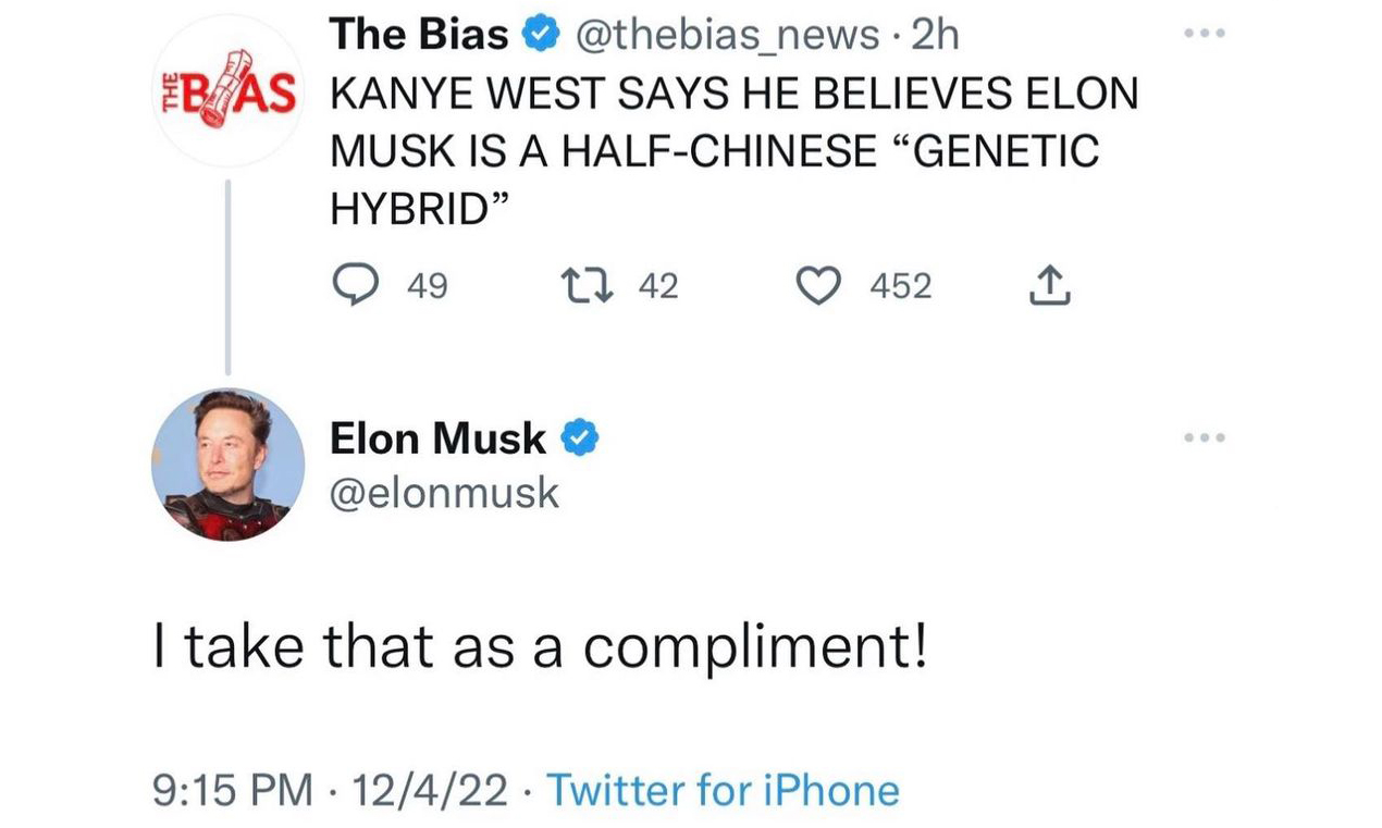 Ye 说 Elon Musk 有「半中国血统」，Elon：谢谢赞美！