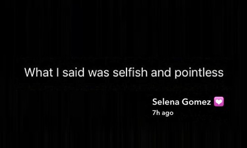 Selena Gomez 正式向 Bieber 道歉：“我的话很自私。”
