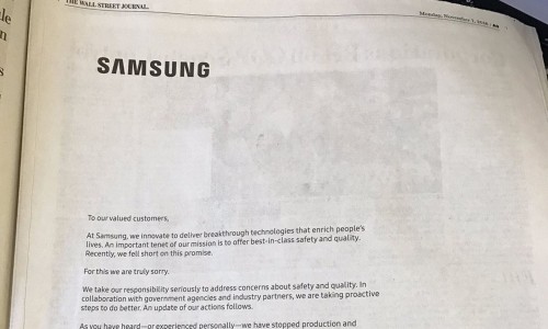 三星公司于美国主流报纸刊登道歉声明