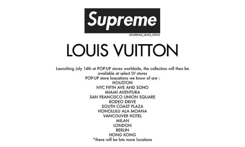  Supreme x Louis Vuitton 发售城市公布