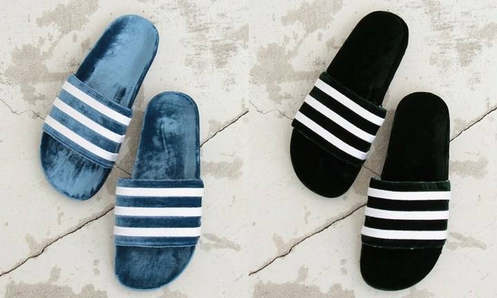 adidas 带来天鹅绒版本 Adilette Velvet Slide