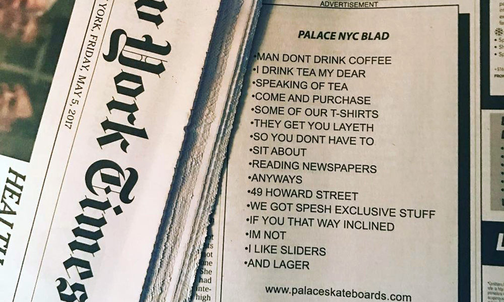 PALACE 为纽约新店造势还在《纽约时报》上刊登了小广告