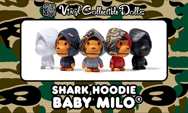 A BATHING APE® x MEDICOM TOY 推出 BABY MILO SHARK VCD 玩偶