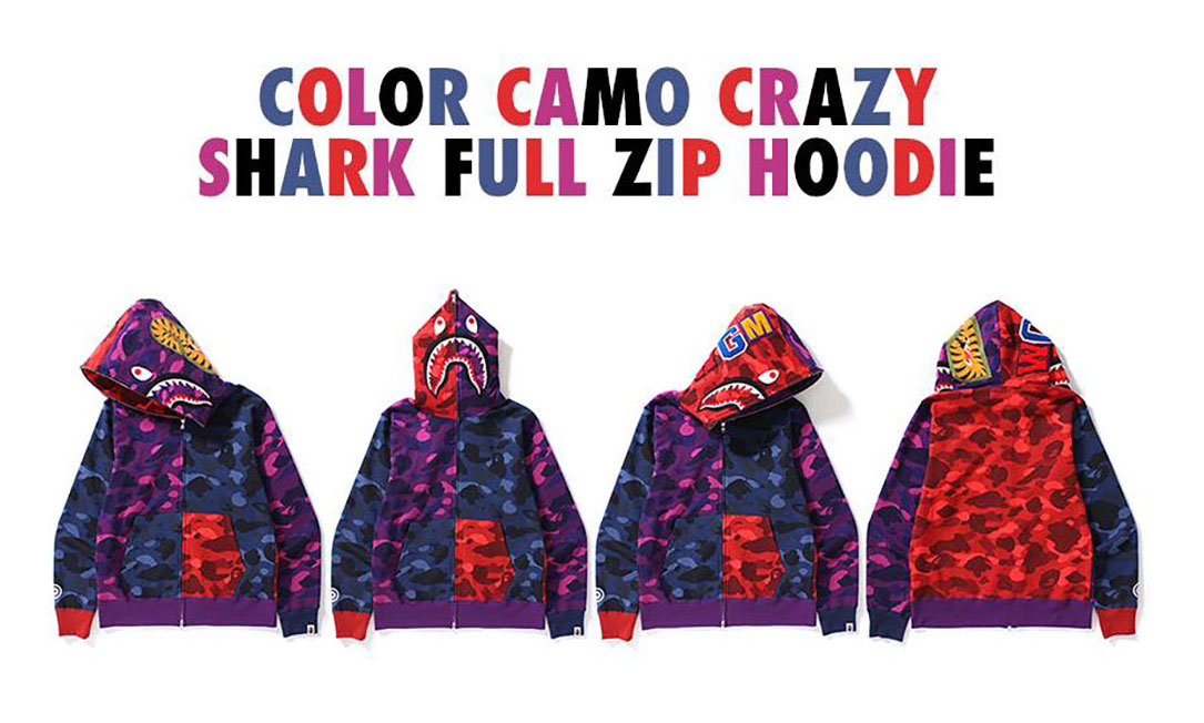 A BATHING APE® 推出 COLOR CAMO 鲨鱼头卫衣