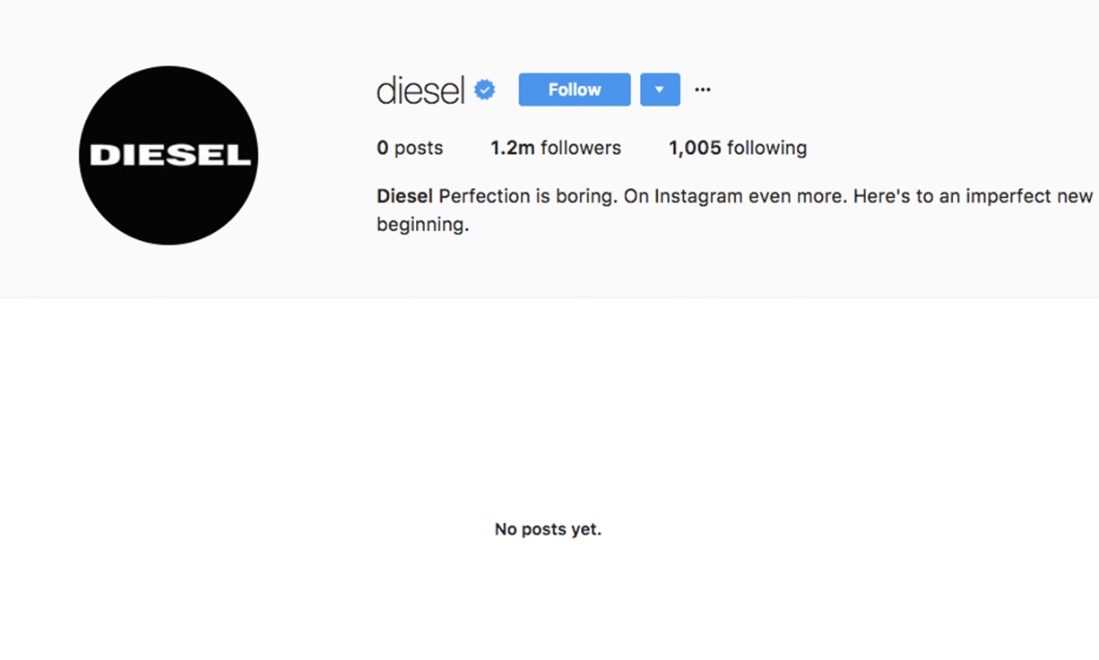 Diesel 突然清空 Instagram 账号内所有内容