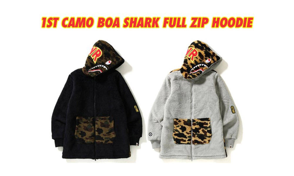 A BATHING APE® 带来绒毛版 1ST CAMO 鲨鱼头卫衣