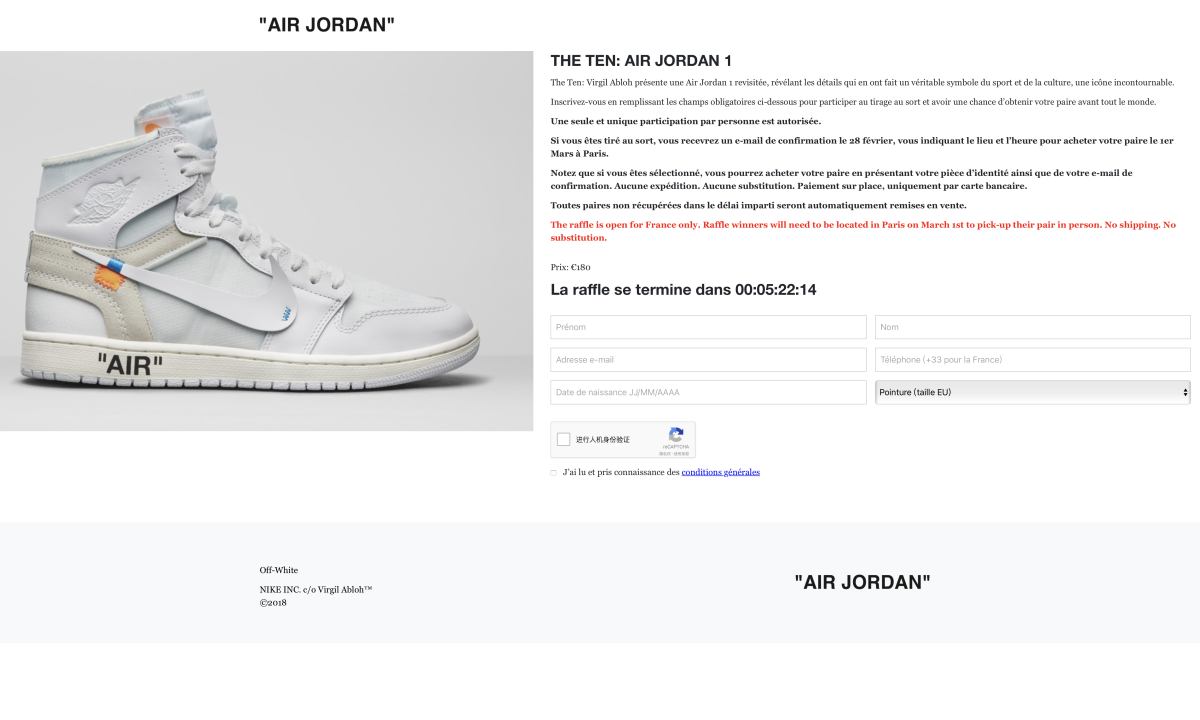 Virgil Abloh x Air Jordan I 抽签通道正式开启