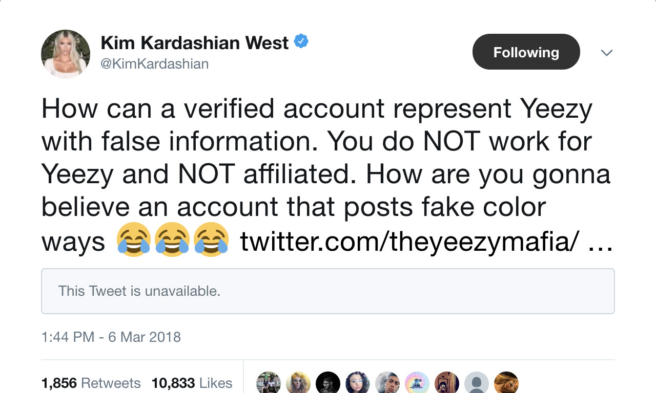 Kim Kardashian 公开炮轰情报账号 Yeezy Mafia 发布不实消息