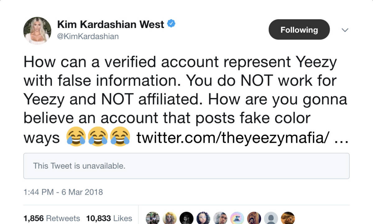 Kim Kardashian 公开炮轰情报账号 Yeezy Mafia 发布不实消息