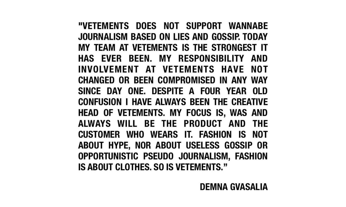 VETEMENTS 发文霸气回应 “过气” 报道