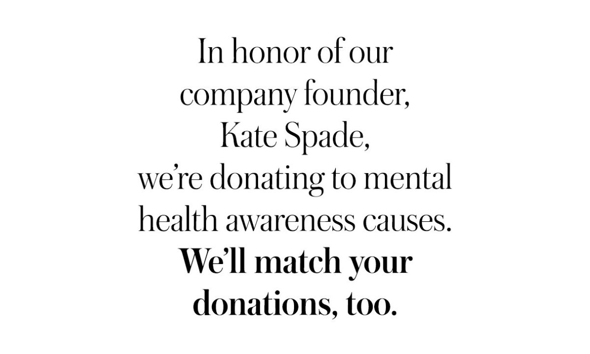 关爱心理健康，Kate Spade 基金会宣布捐款 100 万美元