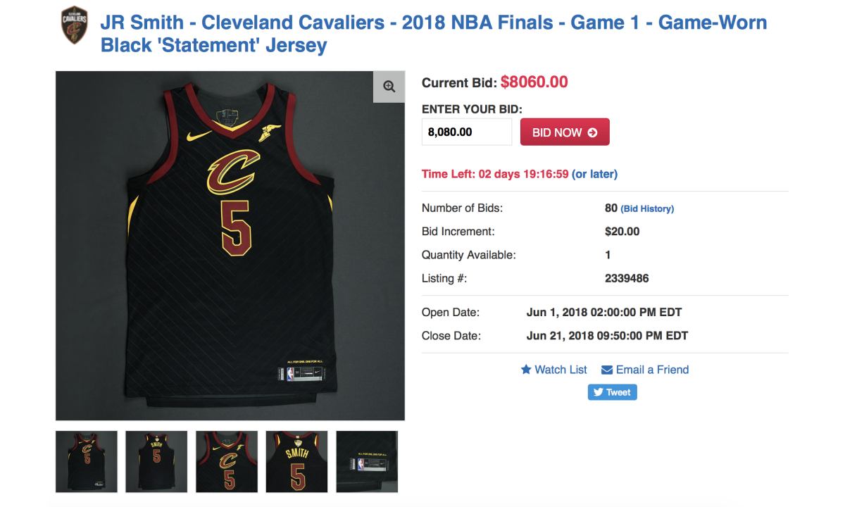 NBA 官方正在拍卖 J.R. Smith 总决赛第一战所穿的球衣