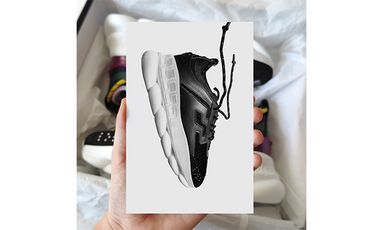 插画师 Steph Morris 为 Versace Chain Reaction 绘制超逼真球鞋卡片