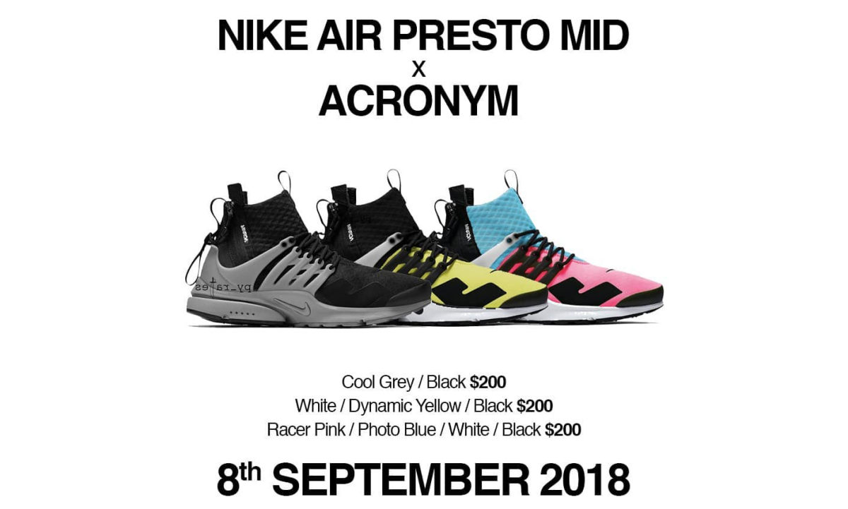 ACRONYM® x NikeLab Air Presto Mid 新配色系列发售日期公布