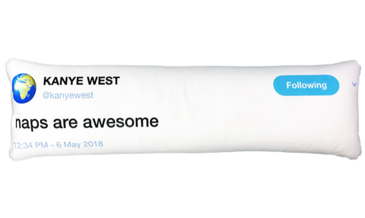 Pizzaslime 推出了一系列枕头，把 Kanye West 这些名人的推文印上去了？