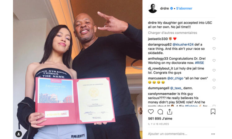 Dr.Dre 在 Instagram 上晒女儿 USC 录取通知书，受质疑后删帖