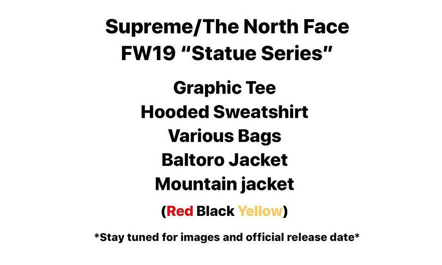 THE NORTH FACE x Supreme 19 秋冬联名系列设计主题为 “雕塑”