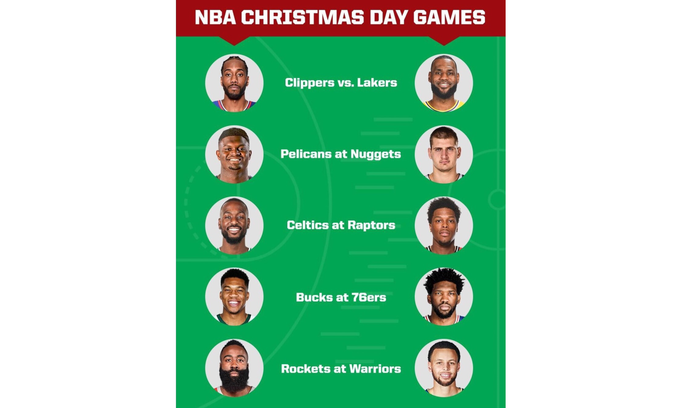 NBA 公布新赛季圣诞大战赛程