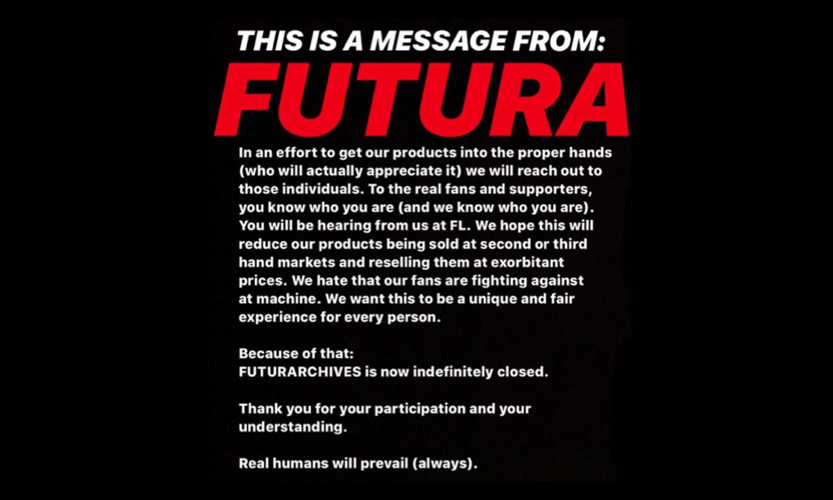 Futura 宣布关闭个人网上店铺