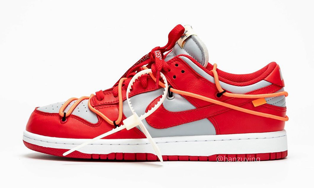 Off-White™ x Nike SB Dunk Low 灰红配色细节近赏