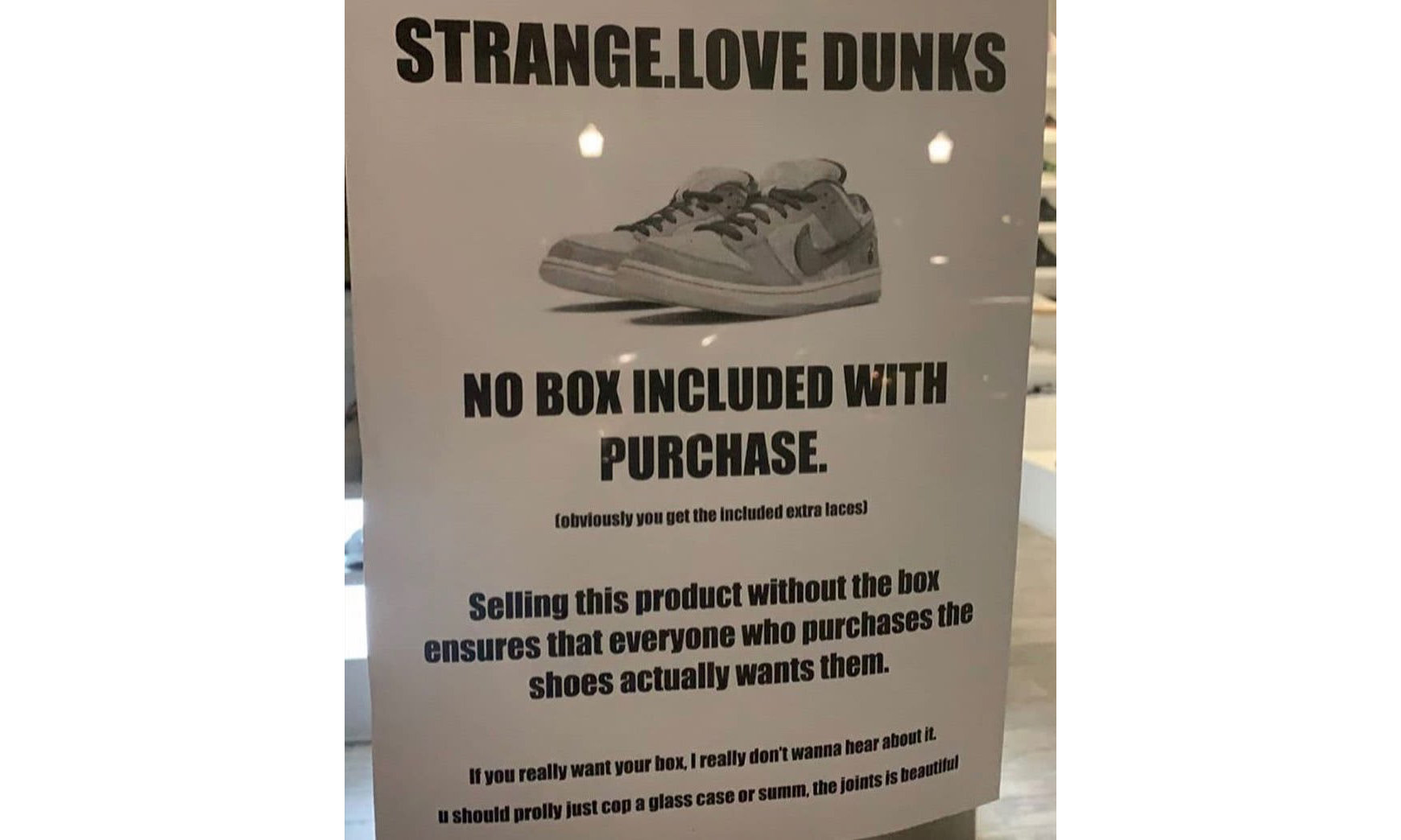 断绝倒卖可能，美国一门店发售 StrangeLove x Nike SB Dunk Low 不提供鞋盒