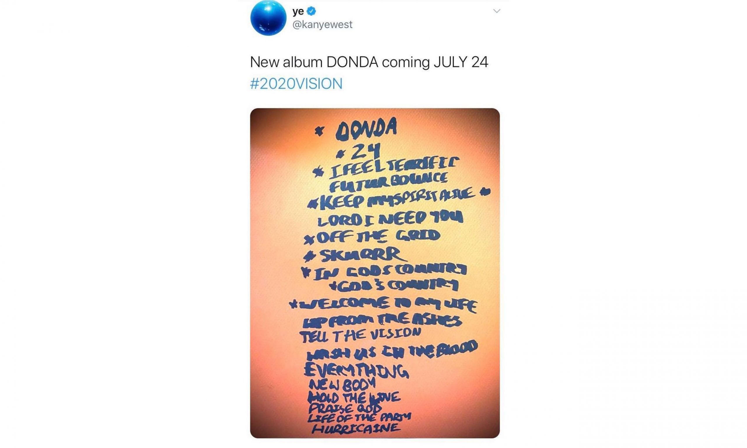 Kanye West 发推宣布新专辑《DONDA》将于本月发行