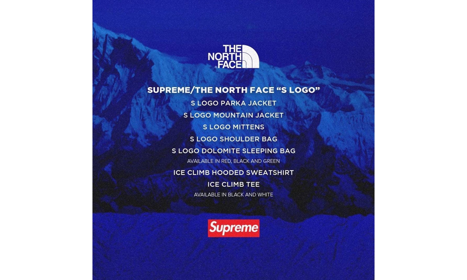 Supreme 将合作 THE NORTH FACE 推出「S」logo 联乘系列