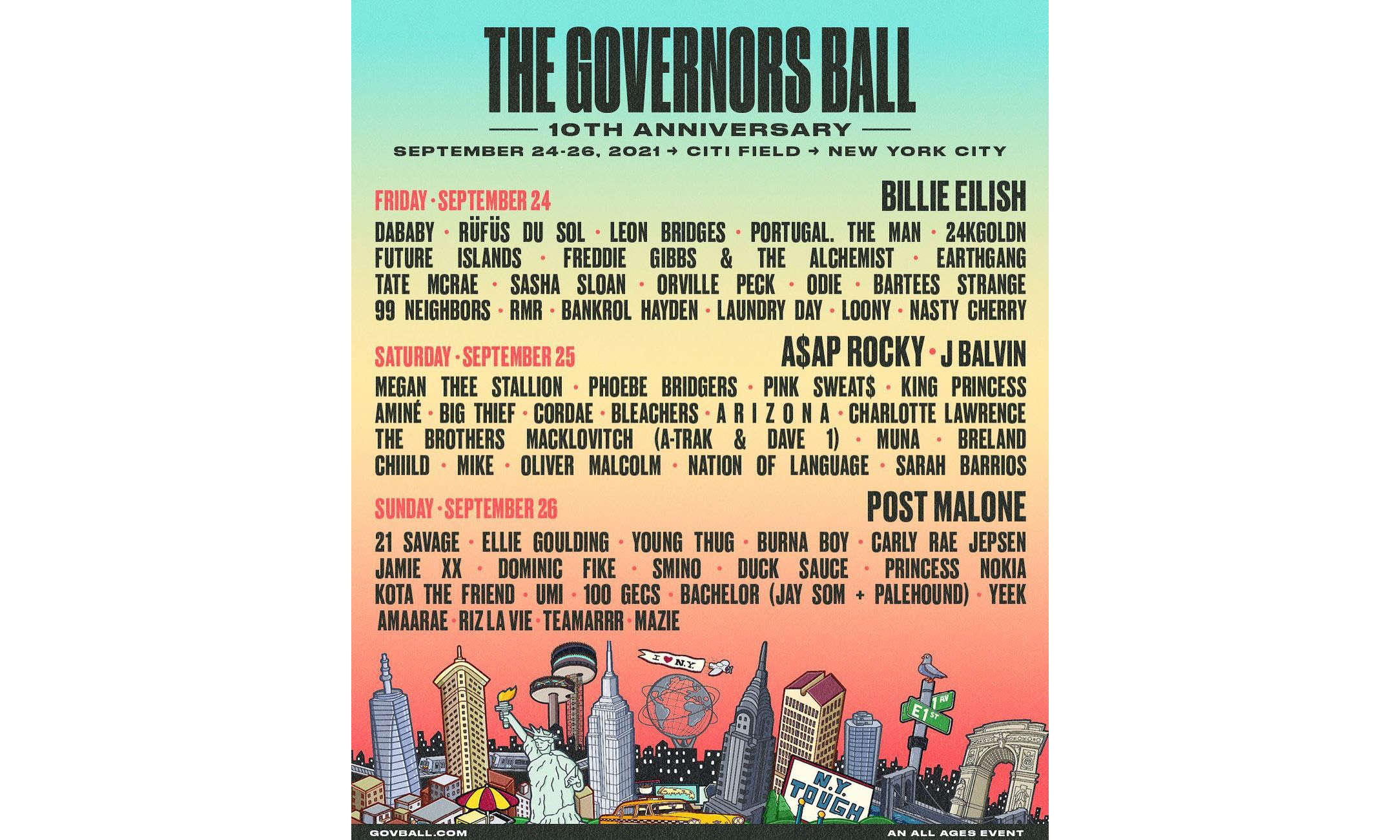 The Governors Ball 2021 音乐节完整阵容公开