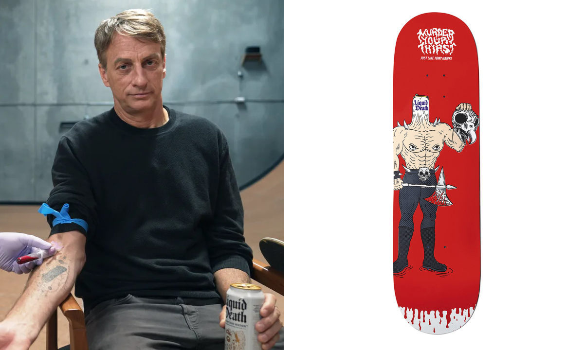 Liquid Death 限量发售带有 Tony Hawk 血液的滑板
