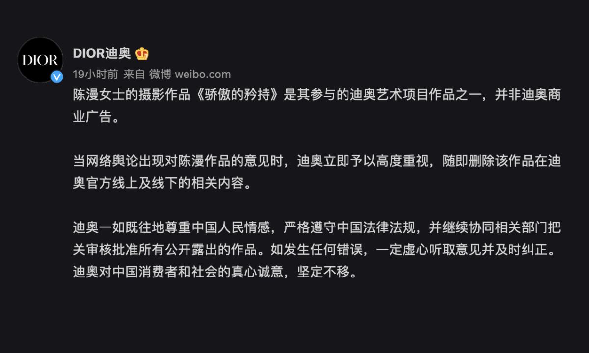 DIOR 品牌回应陈漫相关作品争议，已删除相关内容