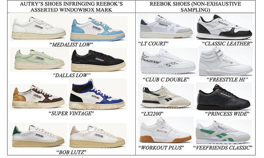 Reebok 起诉 Autry 鞋款设计侵权