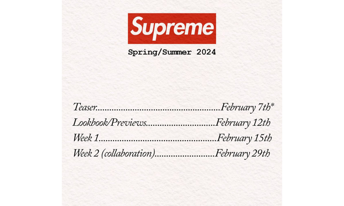 Supreme 2024 春夏系列预计将于 2 月 12 日发布