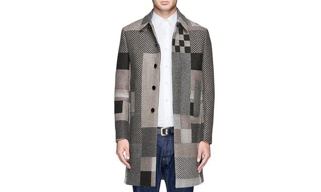 Valentino 冬季新品织纹拼接羊毛大衣