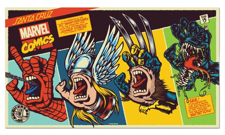 Marvel x Santa Cruz “Screaming Hand” 联名滑板系列