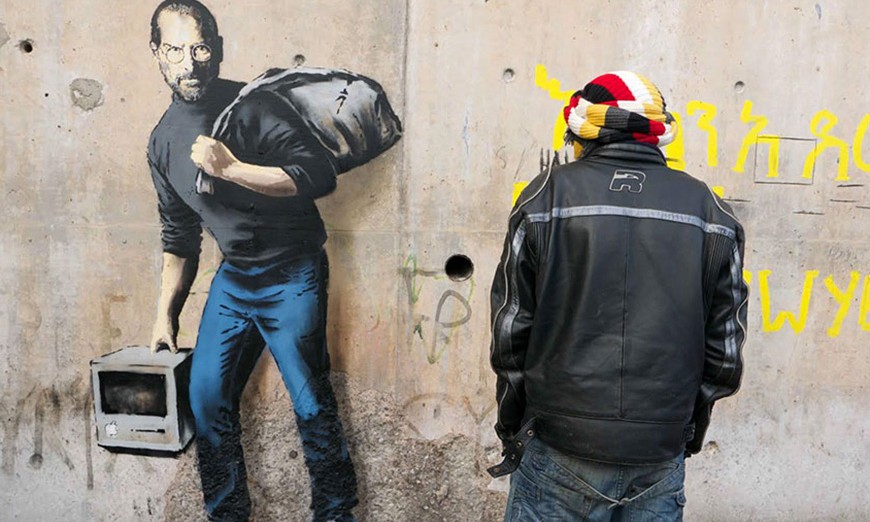 思考难民的影响，Banksy 最新涂鸦作品聚焦叙利亚后裔 Steve Jobs