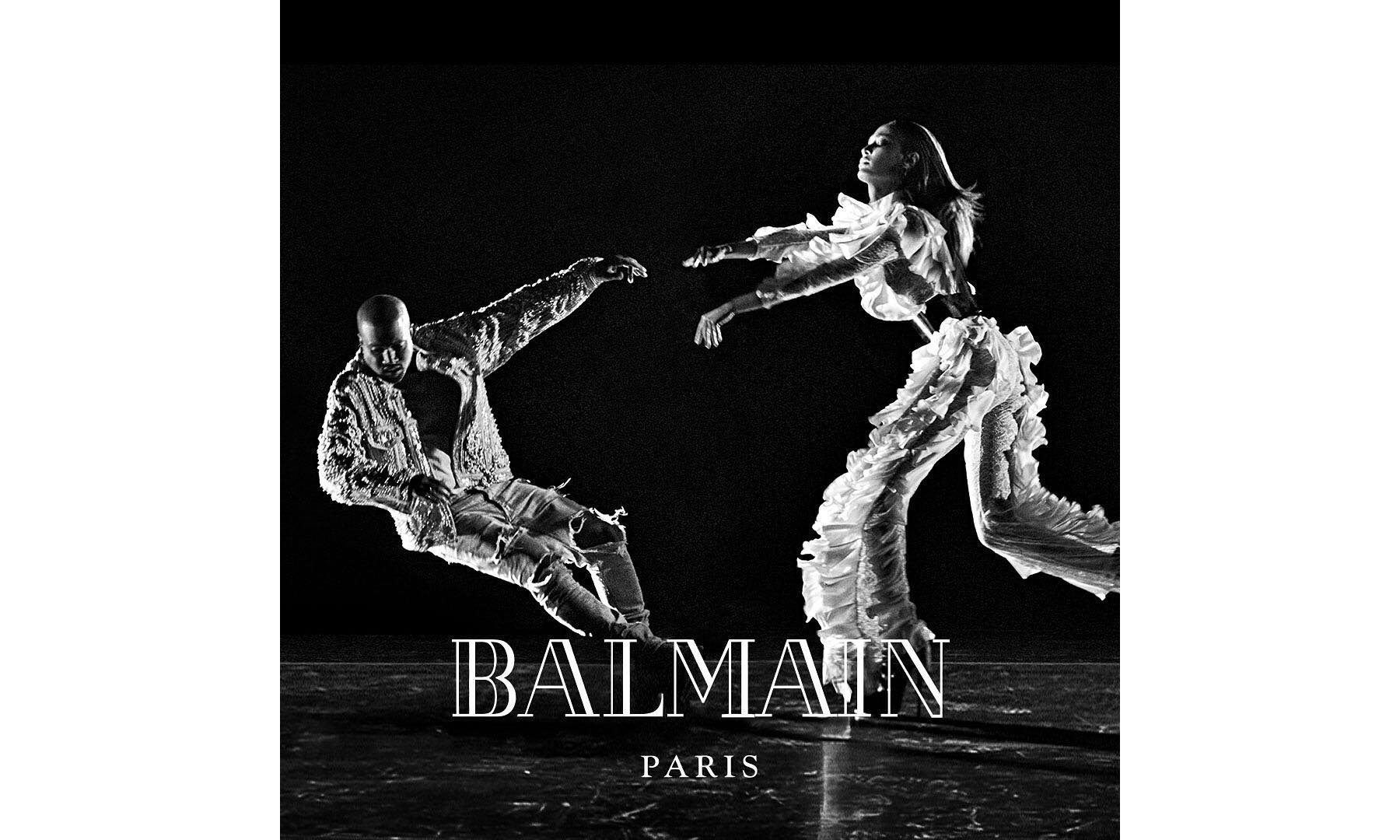 Kanye West 携手 Joan Smalls 为 Balmain 拍摄秋冬宣传海报