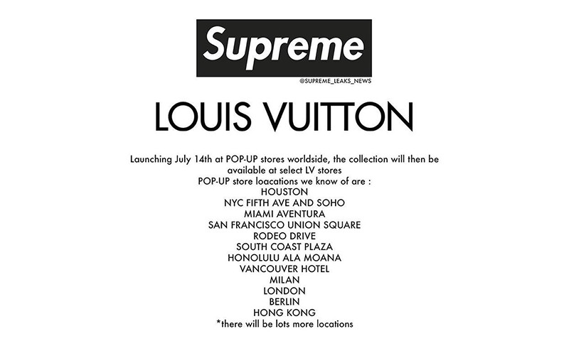 Supreme x Louis Vuitton 发售城市公布